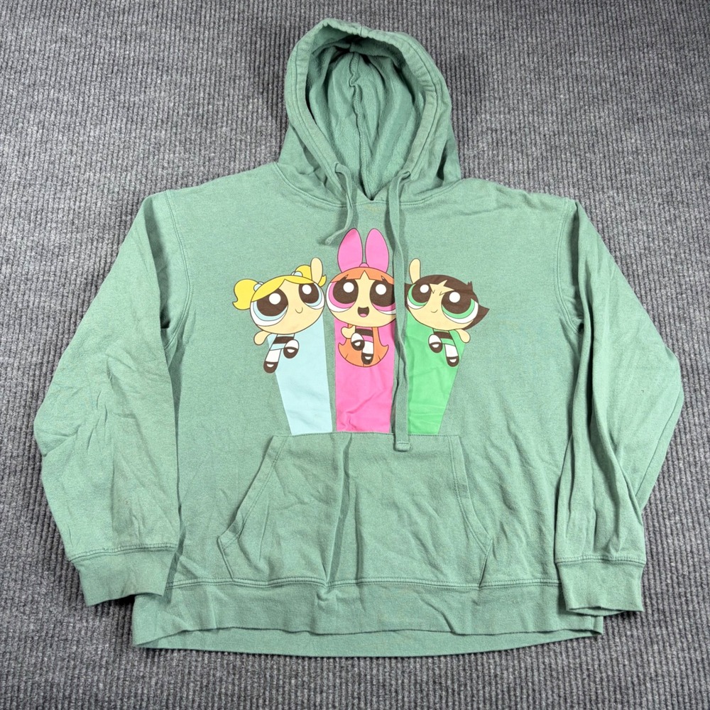 Cartoon Network Hoodie Womens XL Powerpuff Girls Green Graphic Sweatshirt